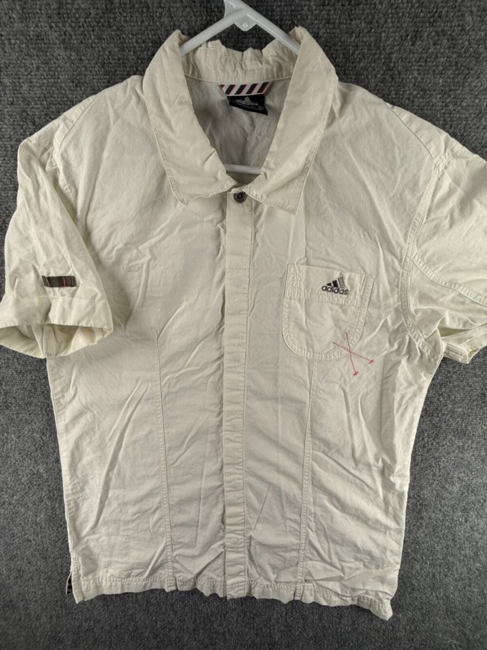 Adidas Short Sleeve Snap Up Shirt Men Medium Ivory Pocket Embroidered Woven